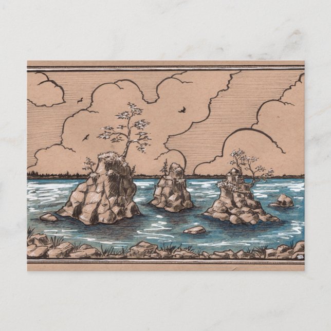 Oregon Coast Seastacks tonisierte Papier Landschaf Postkarte (Vorderseite)