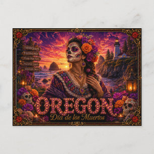Oregon Día de los Muertos Retro Postkarte