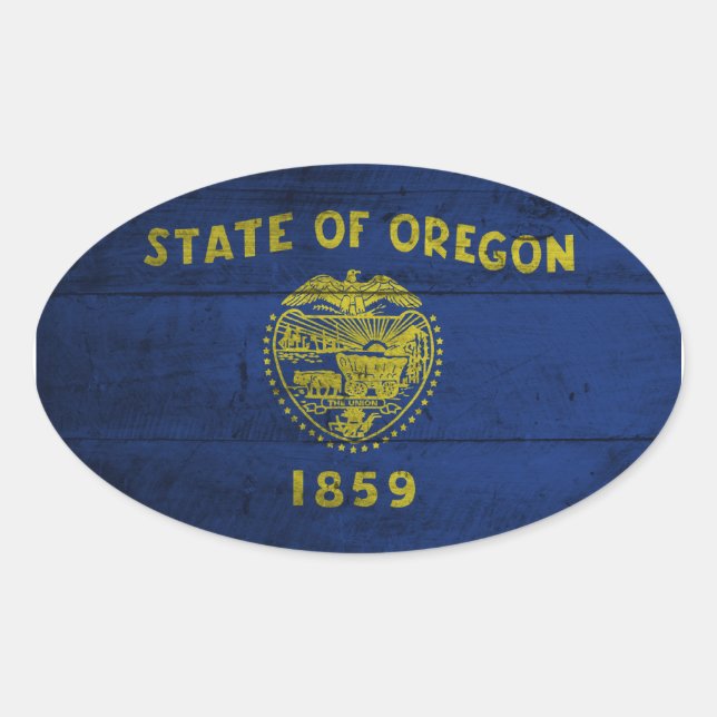 Oregon-Fahne aus Holz; Ovaler Aufkleber (Vorderseite)