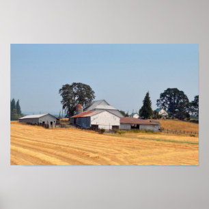 Oregon Farm und geerntetes Weizenfeld Poster