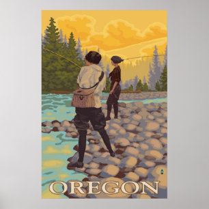 Oregon Fly Fishing - Vintage Travel Poster