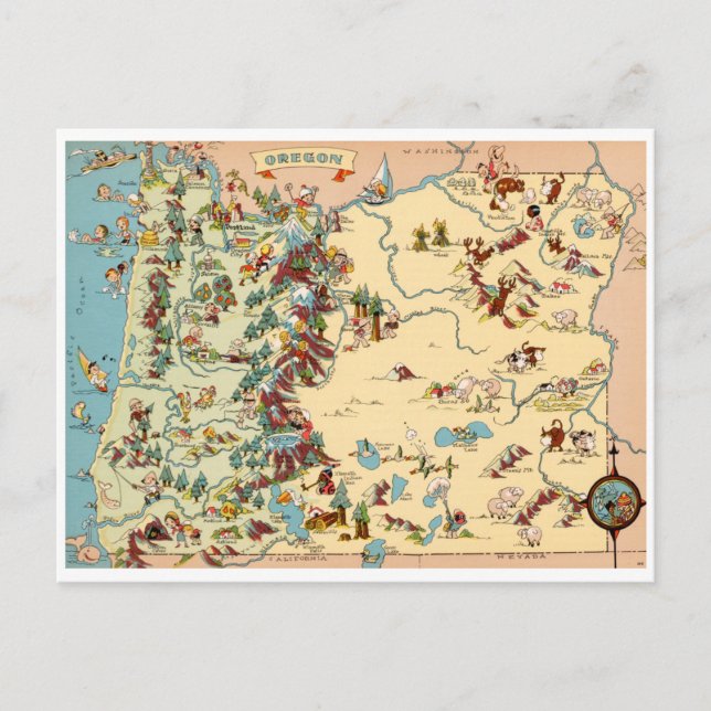 Oregon Funny Vintag Map Postkarte (Vorderseite)