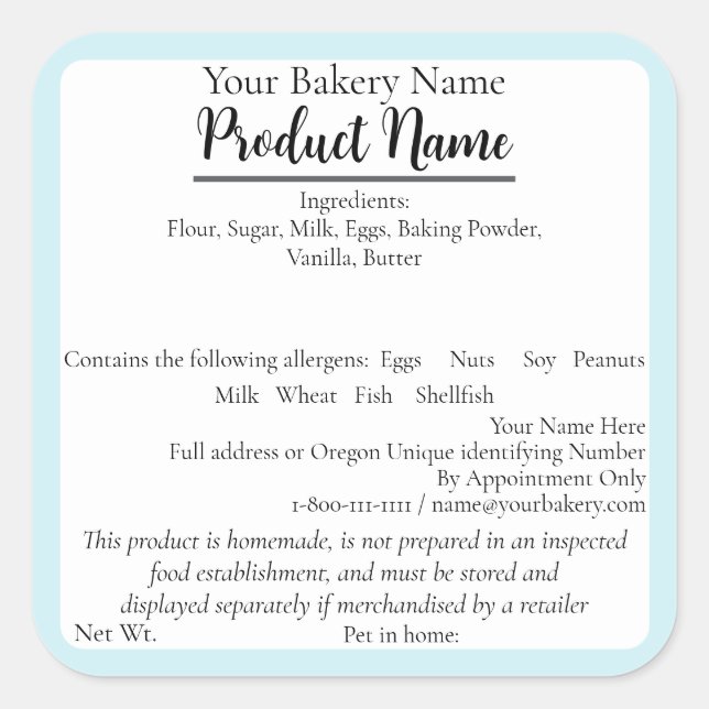 Oregon Hütte Food Business Blue Baking Label Quadratischer Aufkleber (Vorderseite)