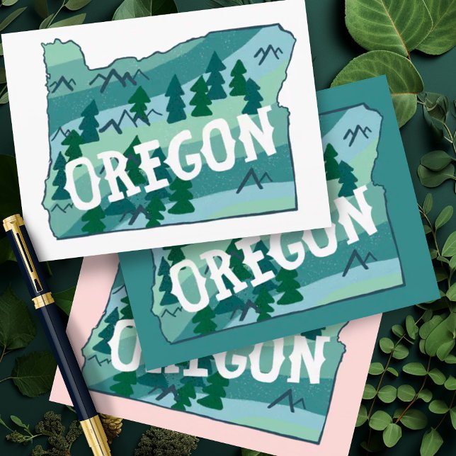 Oregon Illustriert Map Postkarte (Oregon illustrated map postcard in multiple  colors. Add your own text to customize)