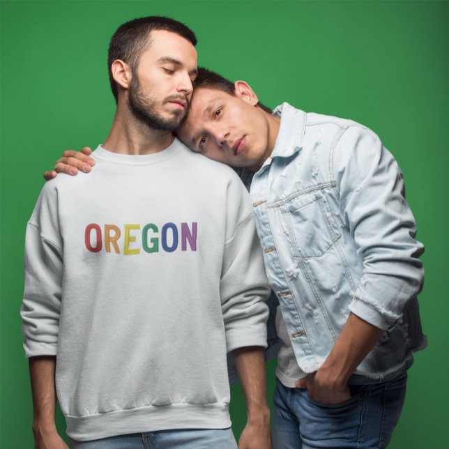 Oregon in Regenbogenfarben Besticktes Sweatshirt (Oregon Pride)