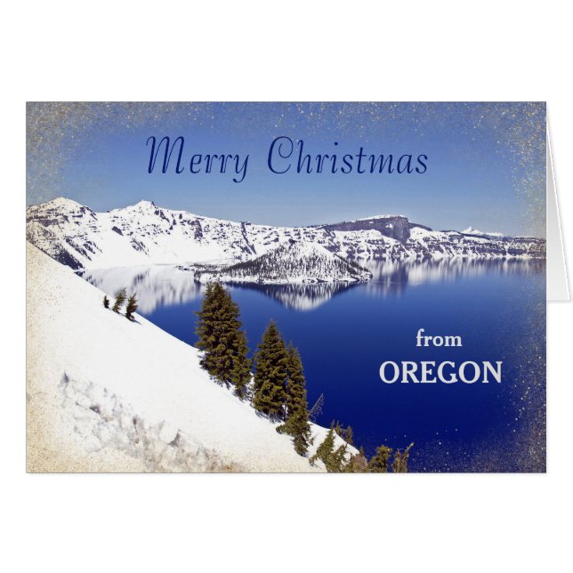 Oregon Krater Weihnachtssee Gold Glitzer Card (Vorderseite (Horizontal))