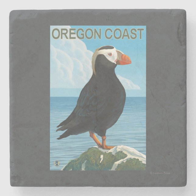 Oregon-Küsten-büscheliger Papageientaucher Steinuntersetzer (Vorderseite)