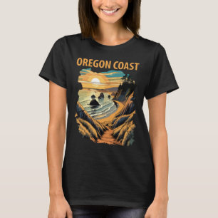 Oregon-Küsten-Sonnenuntergang Retro-Reise T-Shirt