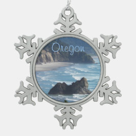 Oregon Landschaftlich Coastline Schneeflocken Zinn-Ornament