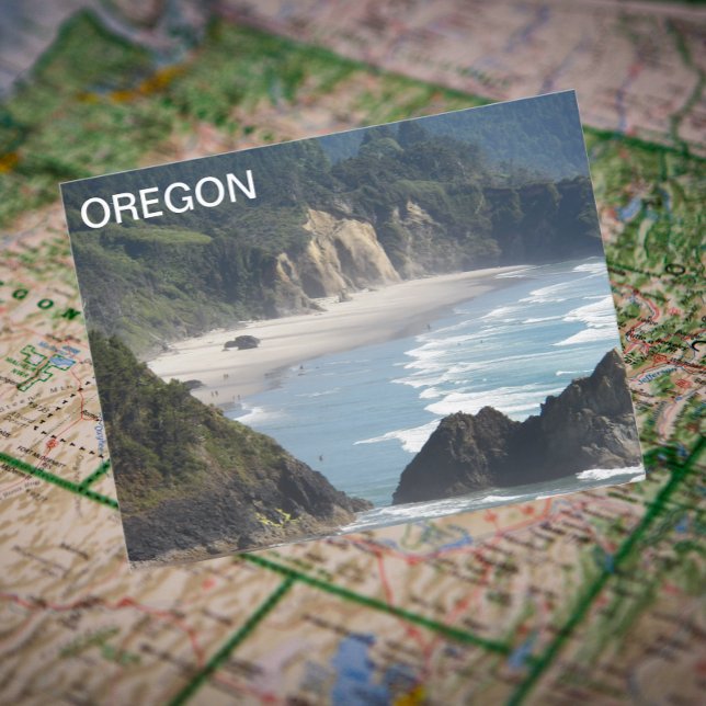 Oregon Landschaftlich Coastline Travel Foto Postkarte (In Situ Map)