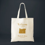 Oregon Map Wedding Welcome Bag Tasche, Gold Tragetasche<br><div class="desc">Hochzeitswochenende Begrüßungsgeschenktasche für Gäste aus der Stadt,  um Ihre Hochzeit zu feiern,  mit dem Bild von Oregon,  mit dem Herzen können Sie an der genauen Stelle platzieren. Fülle die Tasche mit deinen Lieblingsgoodies.</div>