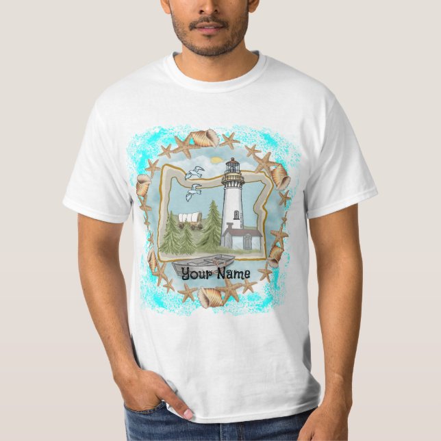 Oregon Muscheln Lighthouse T - Shirt (Vorderseite)