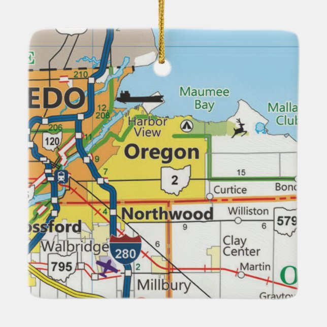 Oregon Ohio Vintag Map Keramikornament (Rückseite)