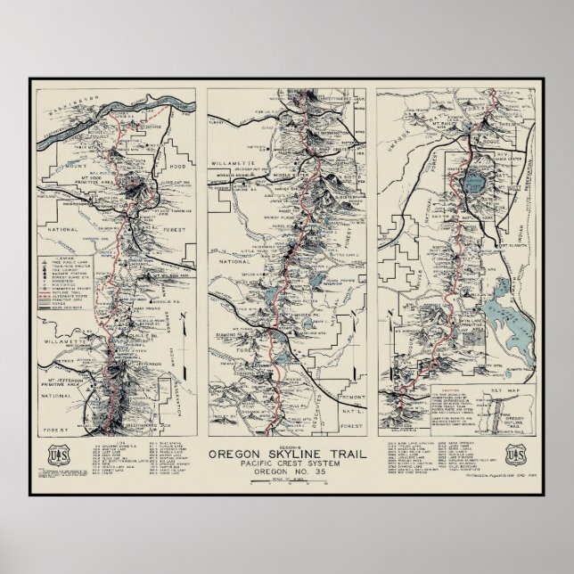 Oregon Pacific Wappen Trail Karte 1936 Poster (Vorne)