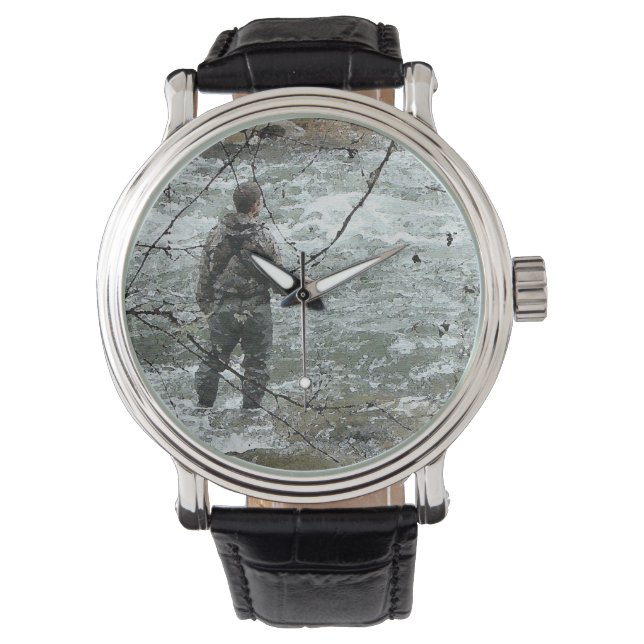 Oregon River Fly Fishing Fisherman Watch Armbanduhr (Vorderseite)