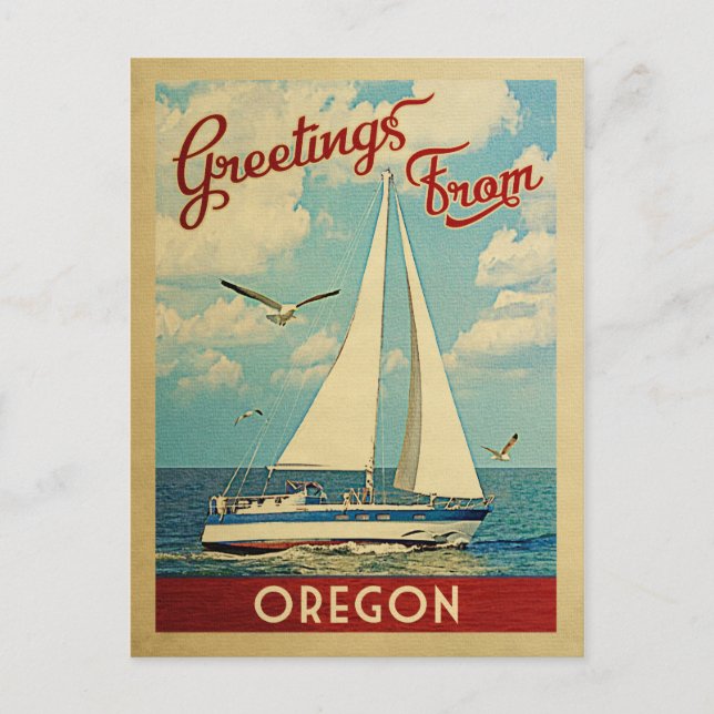Oregon Sailboat Vintage Travel Postkarte (Vorderseite)