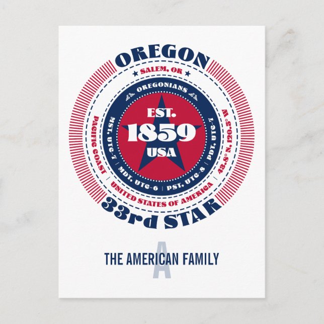 Oregon, Salem, OR, Patriotic, Monogram Postkarte (Vorderseite)