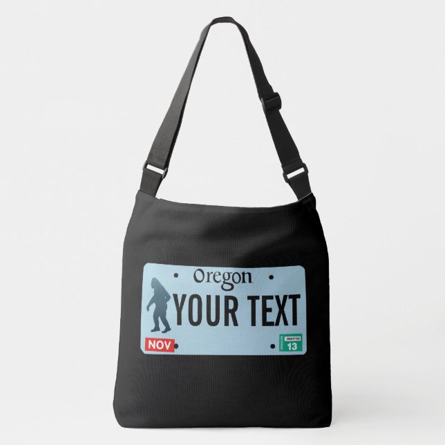 Oregon Sasquatch License Plate Tragetaschen Mit Langen Trägern (Vorderseite)