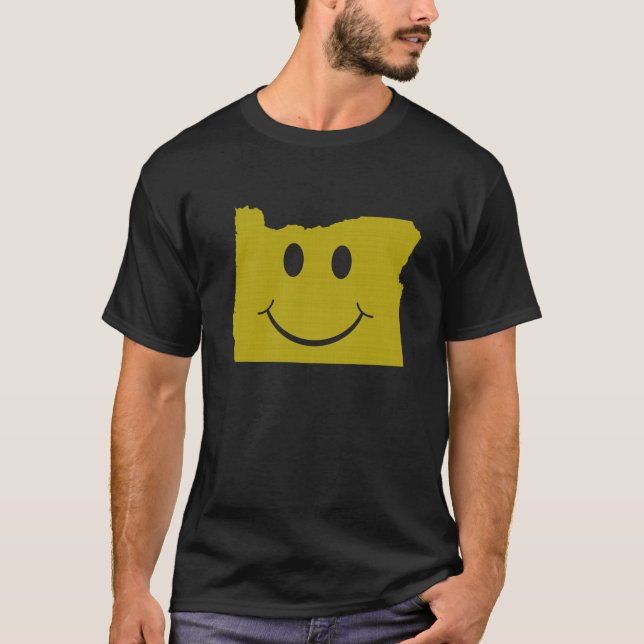 Oregon Shaped Happy Face Yellow Oregonian Webfoot T-Shirt (Vorderseite)