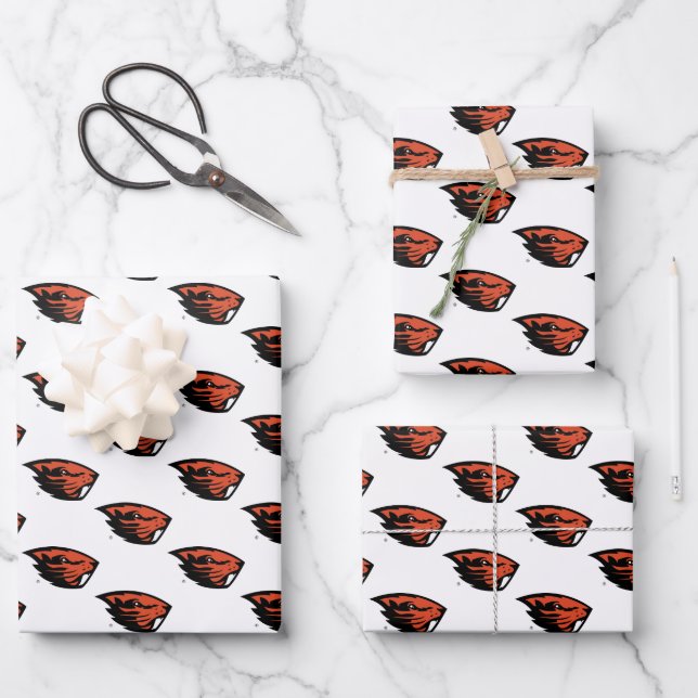 Oregon Staat Beavers | Biberkopf Geschenkpapier Set (Vorderseite)