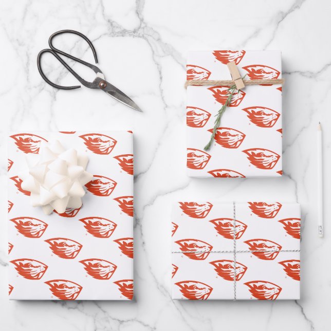 Oregon Staat Beavers | Biberkopf Geschenkpapier Set (Vorderseite)