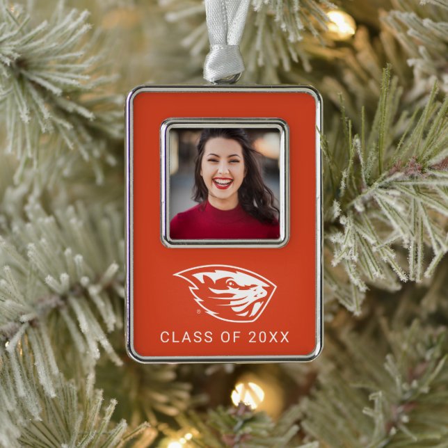 Oregon Staat Beavers | Biberkopf Rahmen-Ornament Silber (Baum)