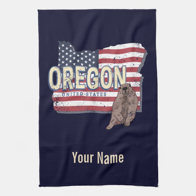 Oregon Staat United Staaten Retro Map USA Souvenir Geschirrtuch (Vertikal)