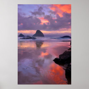 Oregon Strand und Meeressteine, Sonnenuntergang Poster