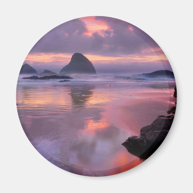 Oregon Strand und Seestacks, Sonnenuntergang Magnet (Vorne)