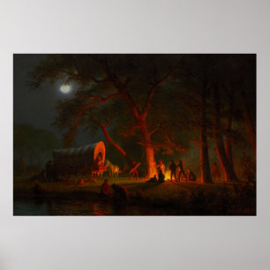 Oregon Trail Conestoga-Wagen Mondlicht-Lagerfeuer Poster