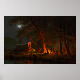 Oregon Trail Conestoga Wagon Moonlight Campingplat Poster