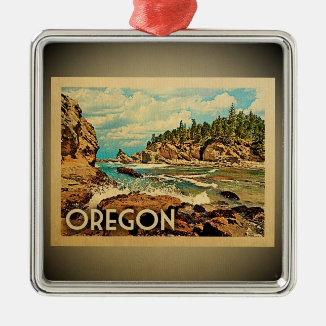 Oregon-Verzierungs-Vintage Reise Silbernes Ornament (Vorne)