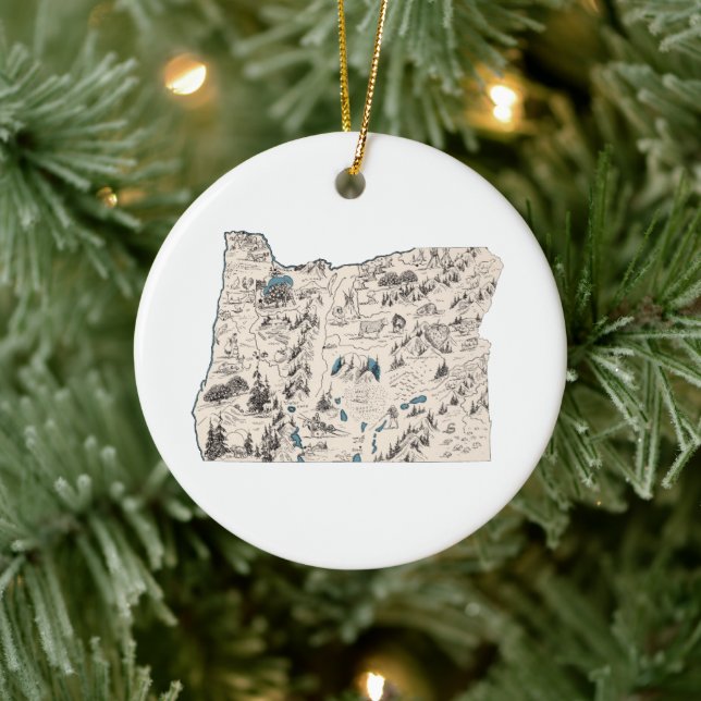 Oregon Vintag Picture Map Keramikornament (Baum)