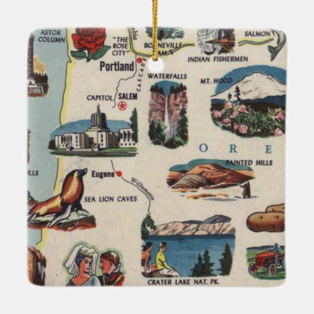 Oregon Vintage Tourist Map Keramikornament (Rückseite)