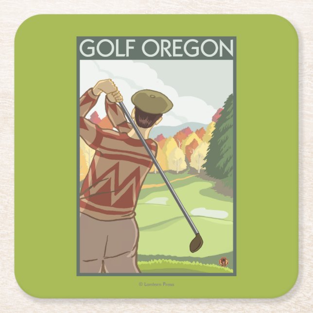 OregonGolf Szenen-Vintages Reise-Plakat Rechteckiger Pappuntersetzer (Vorderseite)