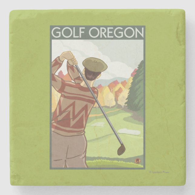 OregonGolf Szenen-Vintages Reise-Plakat Steinuntersetzer (Vorderseite)
