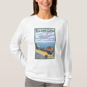 OregonSea Löwe höhlt Vintages Reise-Plakat aus T-Shirt