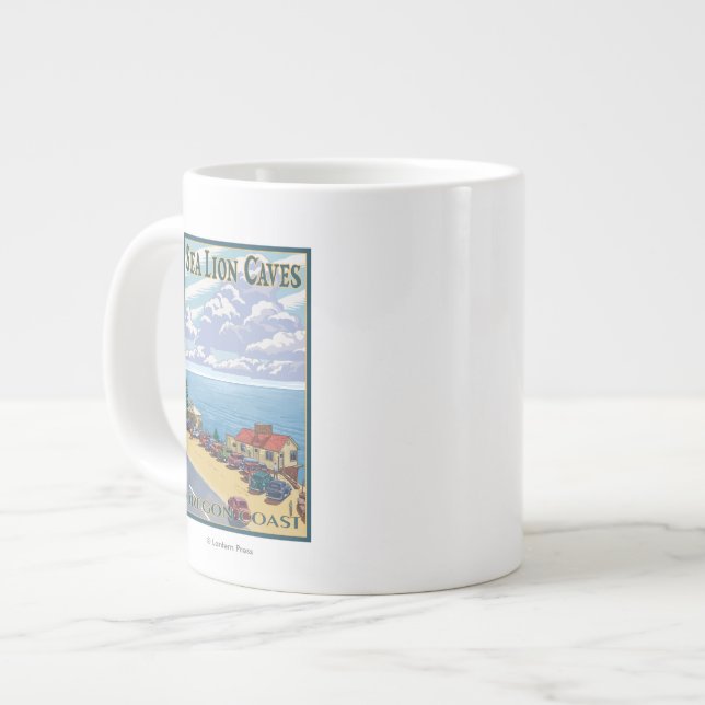 OregonSeaLion Höhlen Vintage Travel Poster Jumbo-Tasse (Vorderseite Links)