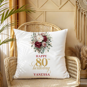 Oreiller 80e anniversaire Eucalyptus Burgundy Blus