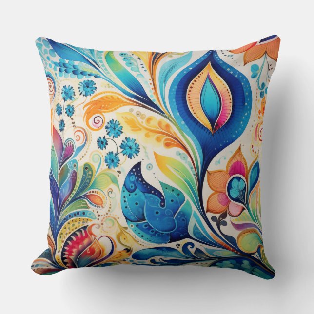 Oreiller à jet d'aquarelle Boho (Recto)