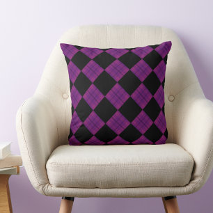 Oreiller à lancer À damiers Plaid violet et noir