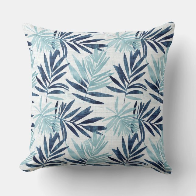 Oreiller à lancer à feuille d'eau et de palme blan (Recto)