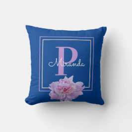 Oreiller à lancer bleu rose monogramme