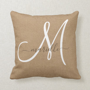 Oreiller à lancer Brown Monogramme de cacao blanc