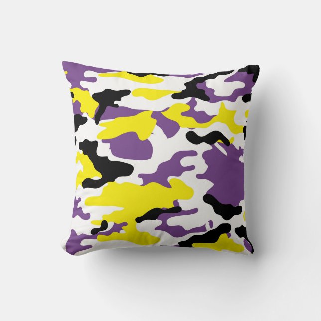 Oreiller à lancer Camo Jaune Ultra Violet et Doré (Recto)