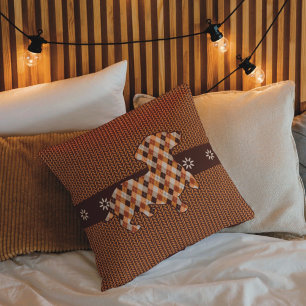 Oreiller à lancer Dachshund Plaid et Faux Knit Loo