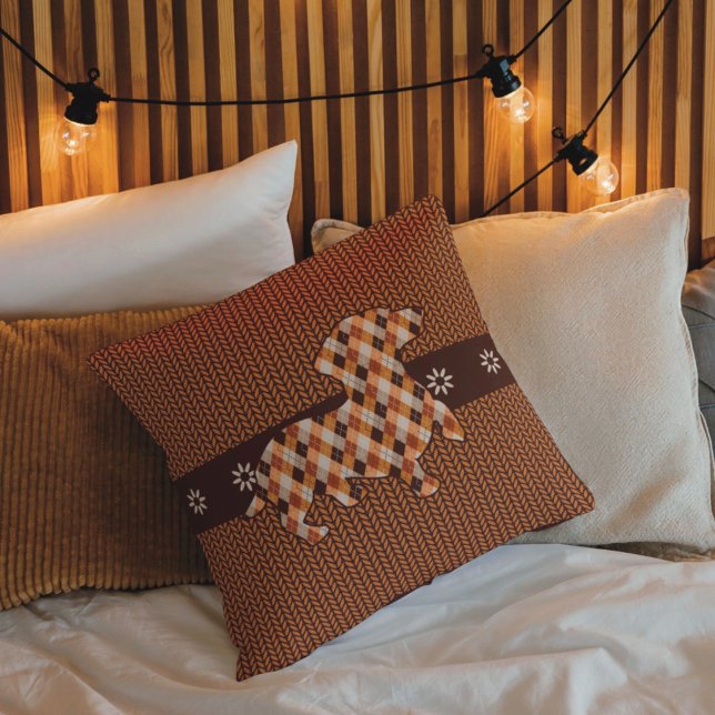 Oreiller à lancer Dachshund Plaid et Faux Knit Loo (Créateur téléchargé)