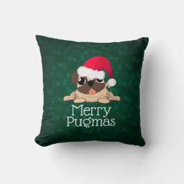 Oreiller à lancer de chien Carlin de Noël 16" x 16