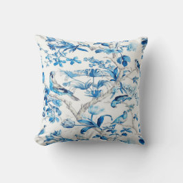Oreiller à lancer de Chinoiserie bleu et blanc