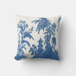 Oreiller à lancer de Chinoiserie bleu et blanc